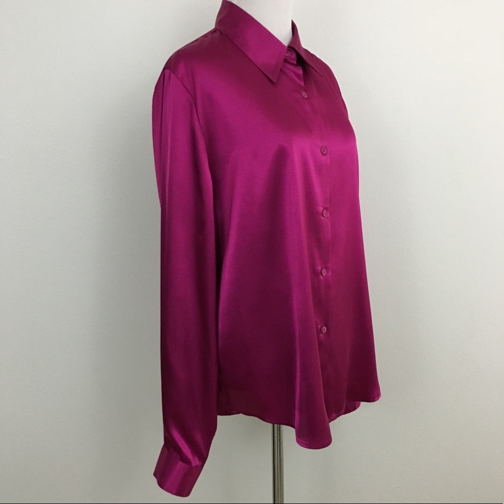 Liz Baker Fuchsia Satin Button-Up Blouse - Picture 3 of 8